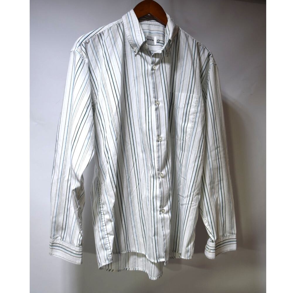 Guy Laroche Paris XL White Green Blue Striped Long Sleeve Button Down Shirt